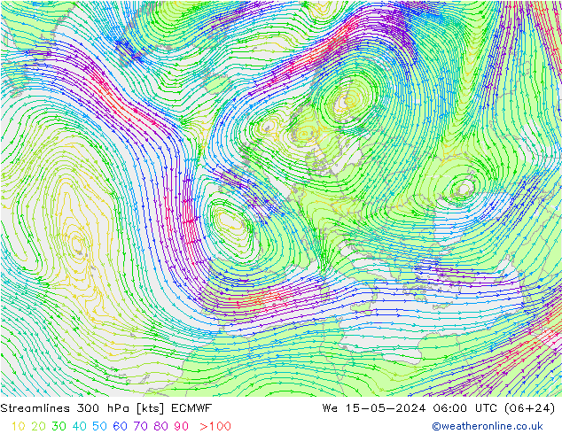 ветер 300 гПа ECMWF ср 15.05.2024 06 UTC
