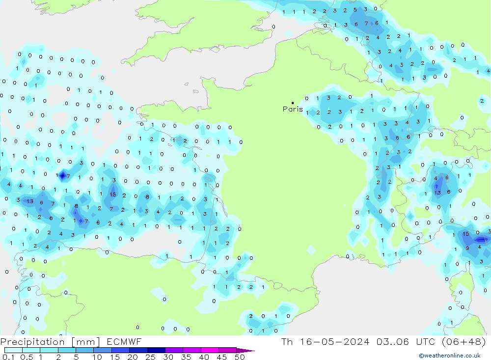 Niederschlag ECMWF Do 16.05.2024 06 UTC