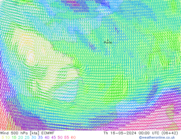 Wind 500 hPa ECMWF Th 16.05.2024 00 UTC