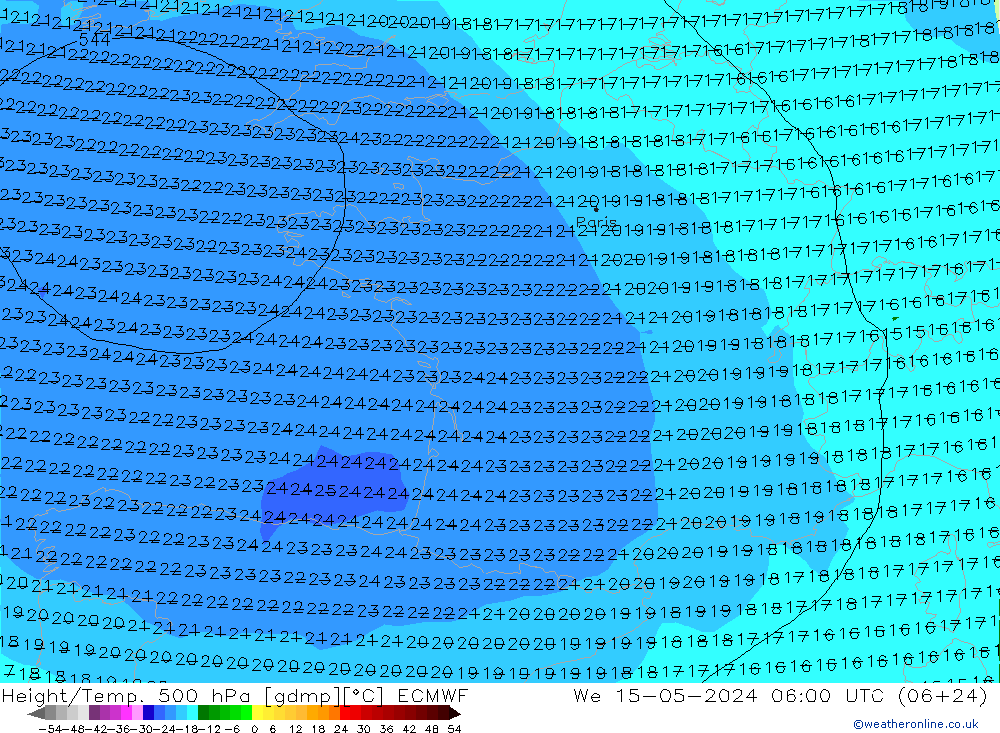 Height/Temp. 500 hPa ECMWF mer 15.05.2024 06 UTC