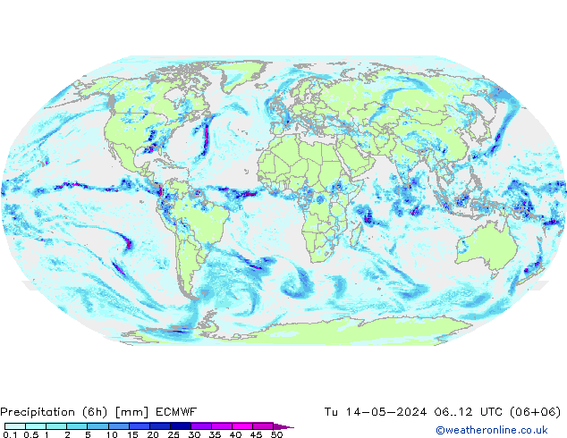Totale neerslag (6h) ECMWF di 14.05.2024 12 UTC