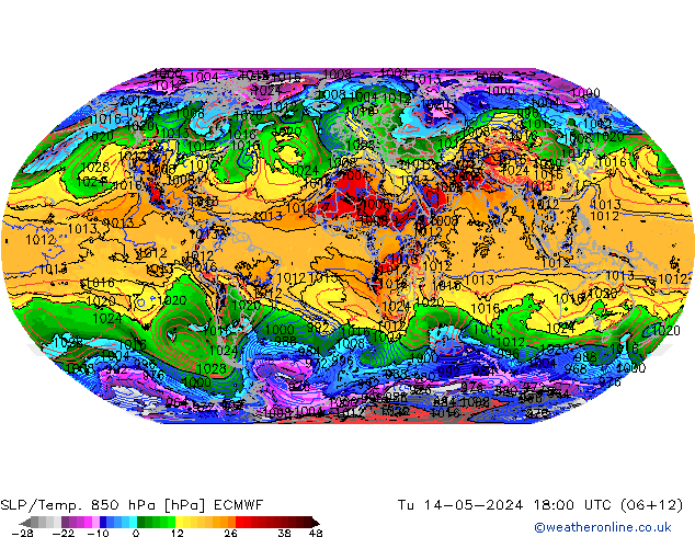 SLP/Temp. 850 hPa ECMWF di 14.05.2024 18 UTC