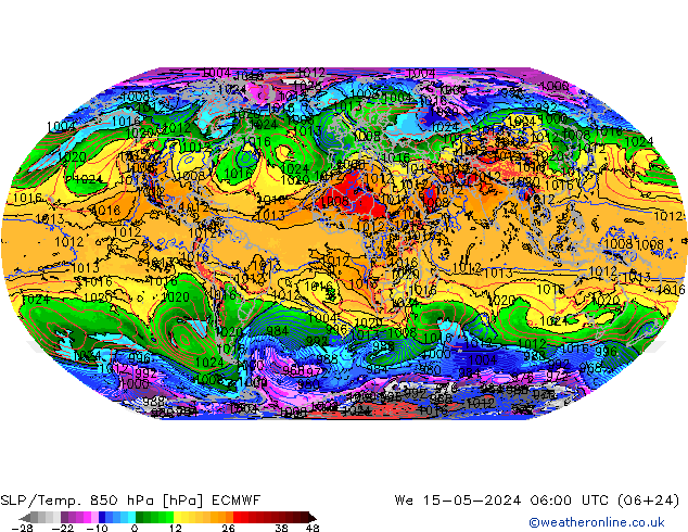 SLP/Temp. 850 hPa ECMWF mer 15.05.2024 06 UTC