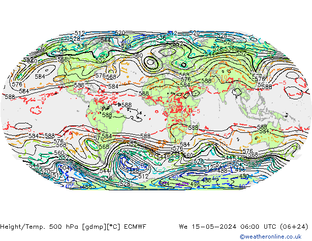 Z500/Rain (+SLP)/Z850 ECMWF Qua 15.05.2024 06 UTC