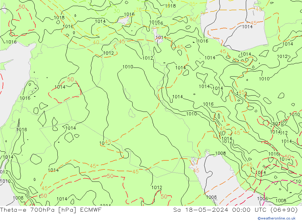 Theta-e 700hPa ECMWF Sa 18.05.2024 00 UTC