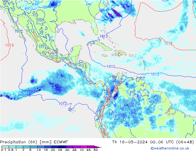 Z500/Rain (+SLP)/Z850 ECMWF jue 16.05.2024 06 UTC