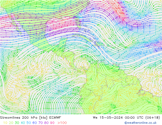 Linea di flusso 200 hPa ECMWF mer 15.05.2024 00 UTC