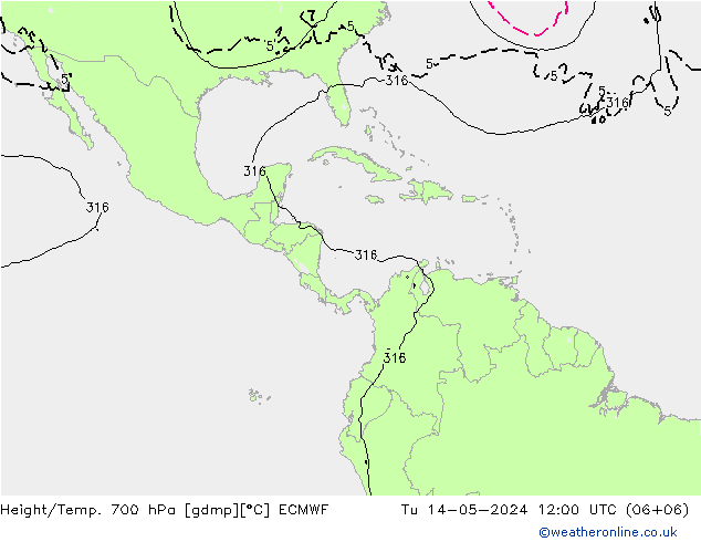 Yükseklik/Sıc. 700 hPa ECMWF Sa 14.05.2024 12 UTC