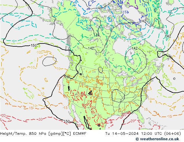 Yükseklik/Sıc. 850 hPa ECMWF Sa 14.05.2024 12 UTC