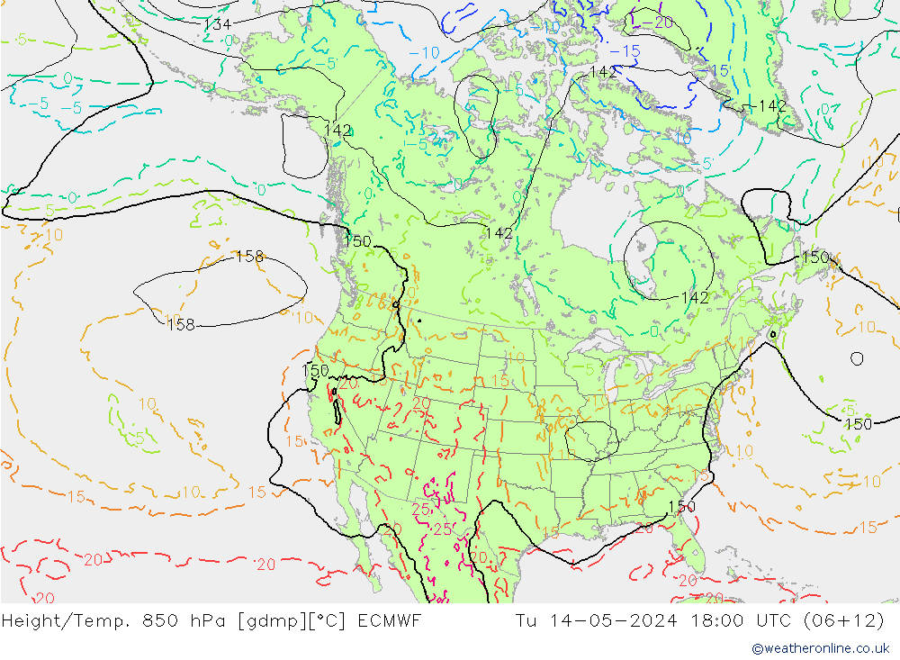 Height/Temp. 850 hPa ECMWF Di 14.05.2024 18 UTC