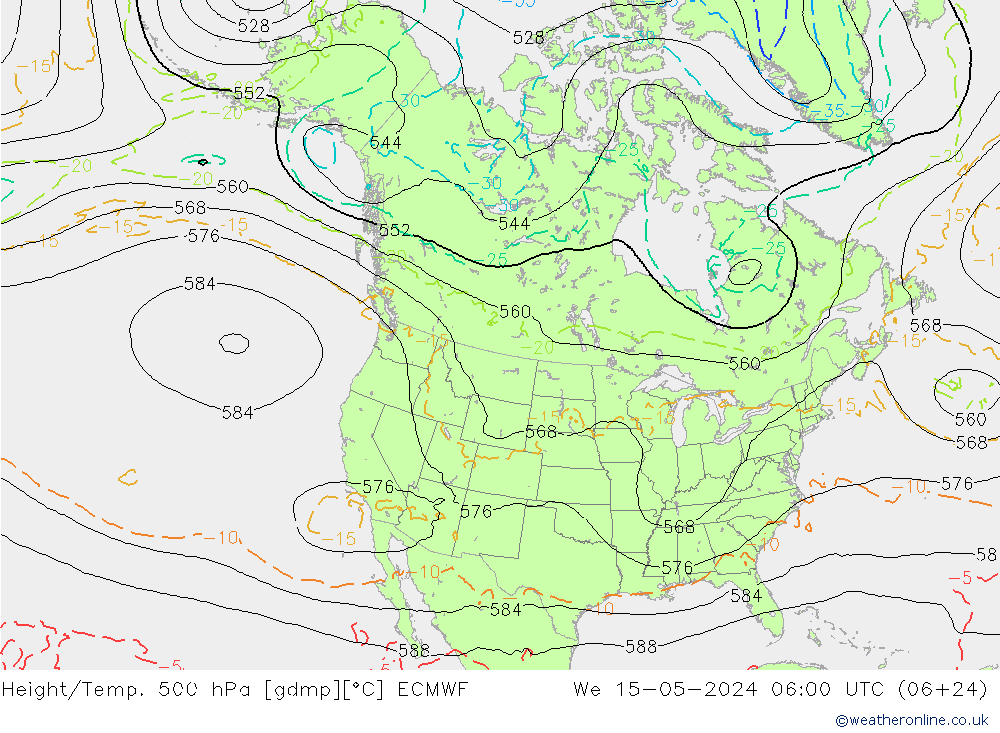 Height/Temp. 500 hPa ECMWF Mi 15.05.2024 06 UTC