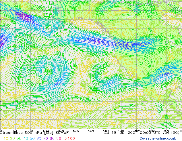 Linha de corrente 500 hPa ECMWF Sáb 18.05.2024 00 UTC