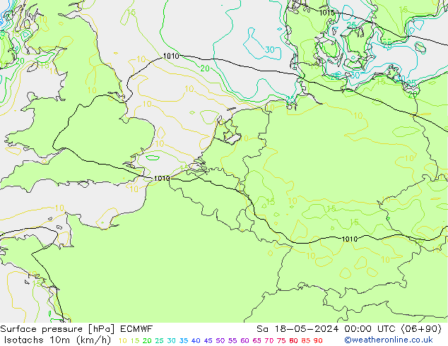 Eşrüzgar Hızları (km/sa) ECMWF Cts 18.05.2024 00 UTC