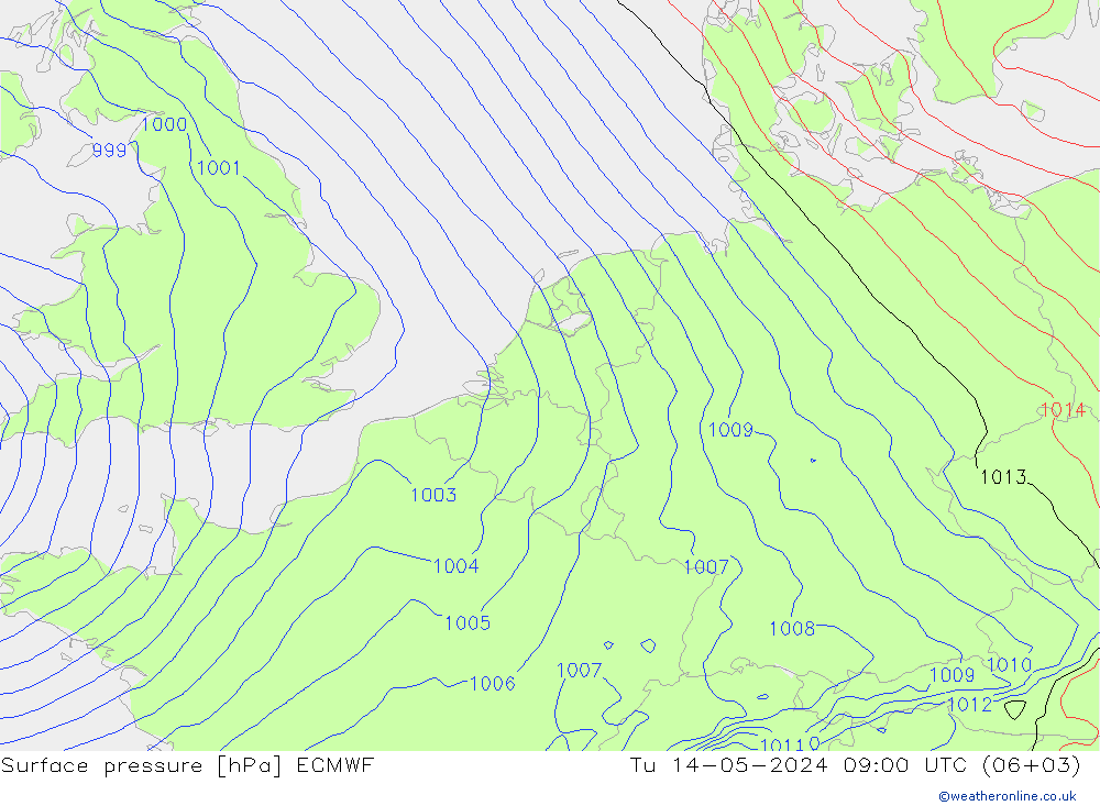 Surface pressure ECMWF Tu 14.05.2024 09 UTC