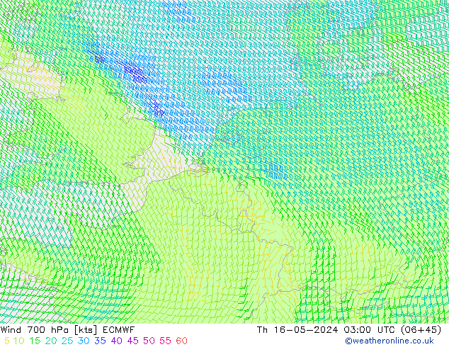 Wind 700 hPa ECMWF Do 16.05.2024 03 UTC