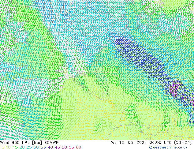 Wind 850 hPa ECMWF Mi 15.05.2024 06 UTC