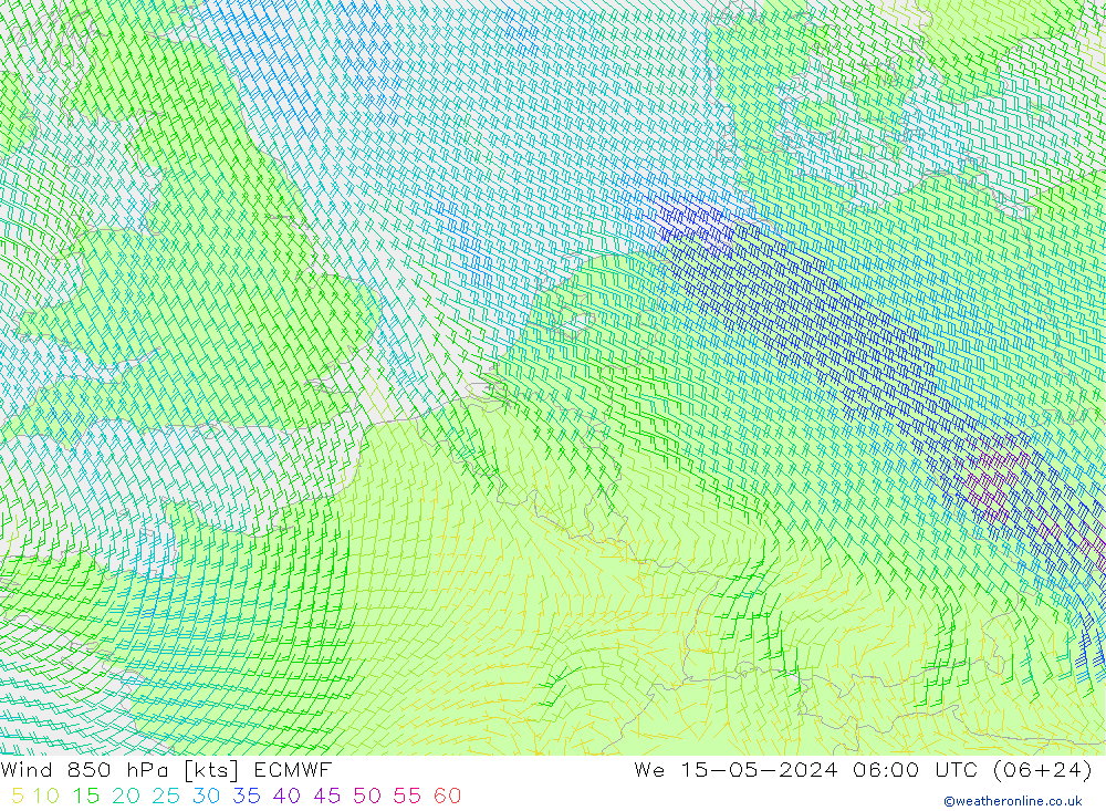 Rüzgar 850 hPa ECMWF Çar 15.05.2024 06 UTC