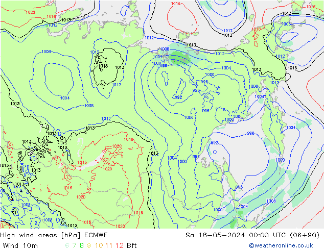 High wind areas ECMWF Sáb 18.05.2024 00 UTC