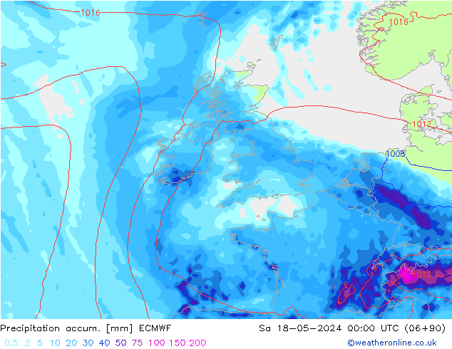 Precipitation accum. ECMWF sab 18.05.2024 00 UTC