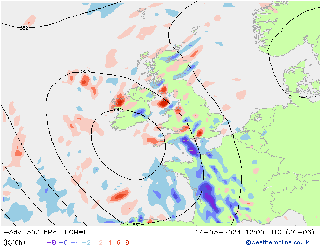 T-Adv. 500 гПа ECMWF вт 14.05.2024 12 UTC