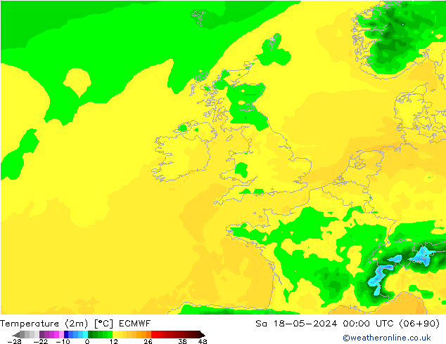 карта температуры ECMWF сб 18.05.2024 00 UTC