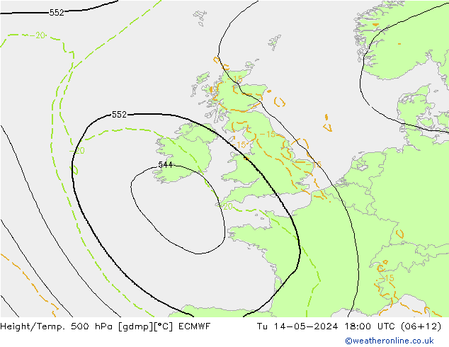 Z500/Rain (+SLP)/Z850 ECMWF вт 14.05.2024 18 UTC
