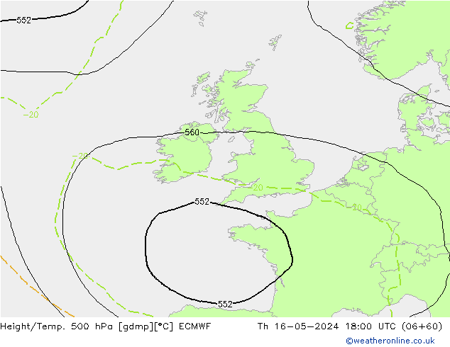 Z500/Rain (+SLP)/Z850 ECMWF czw. 16.05.2024 18 UTC