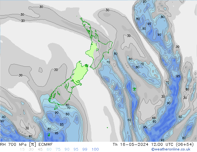 Humidité rel. 700 hPa ECMWF jeu 16.05.2024 12 UTC