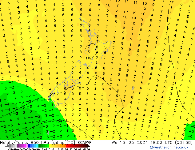 Géop./Temp. 850 hPa ECMWF mer 15.05.2024 18 UTC