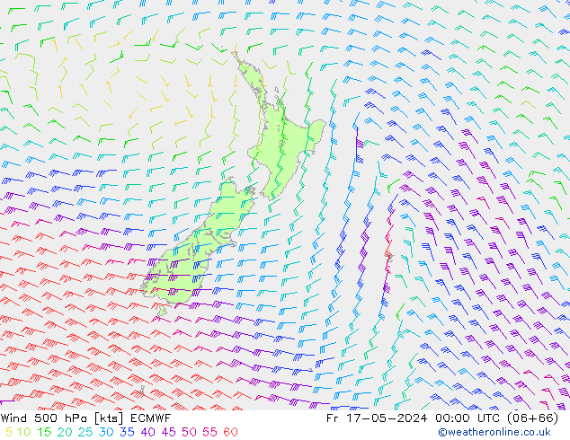 Wind 500 hPa ECMWF Pá 17.05.2024 00 UTC