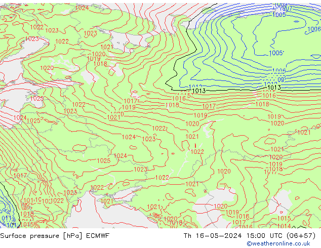 Pressione al suolo ECMWF gio 16.05.2024 15 UTC