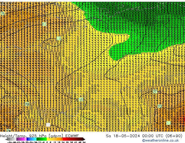 Hoogte/Temp. 925 hPa ECMWF za 18.05.2024 00 UTC