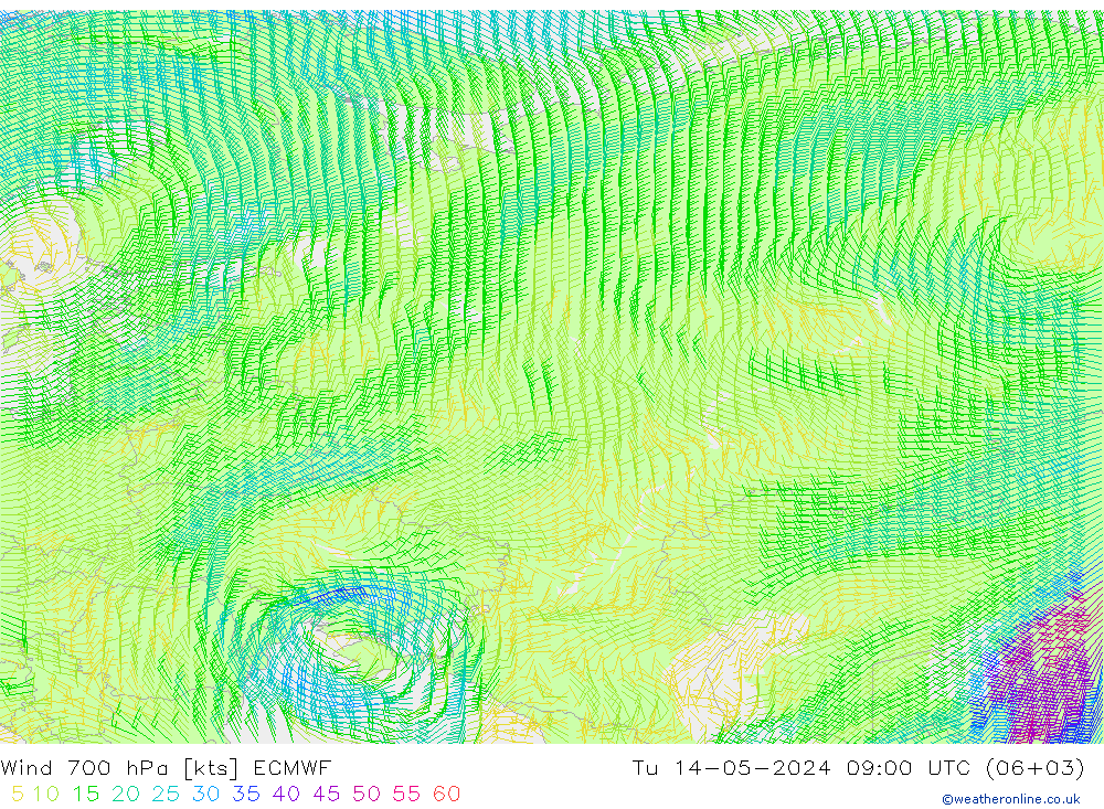Wind 700 hPa ECMWF di 14.05.2024 09 UTC
