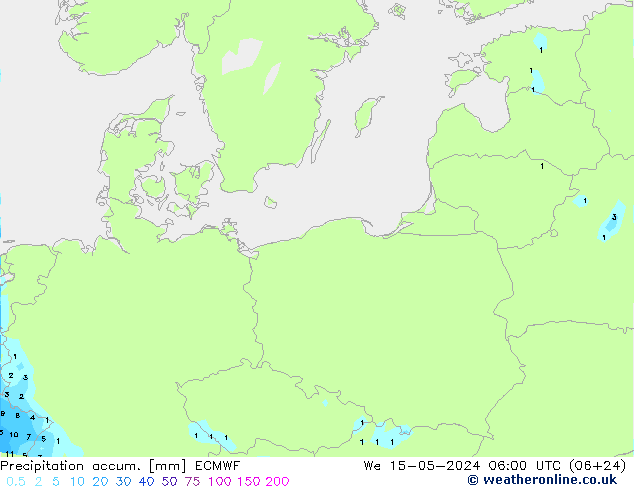 Precipitation accum. ECMWF Qua 15.05.2024 06 UTC