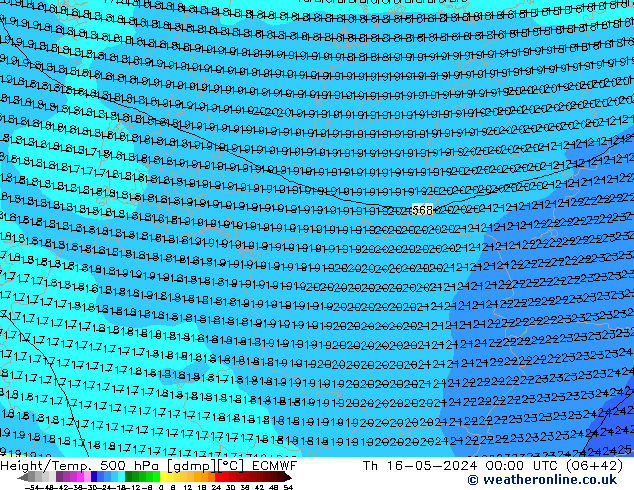 Height/Temp. 500 hPa ECMWF Th 16.05.2024 00 UTC