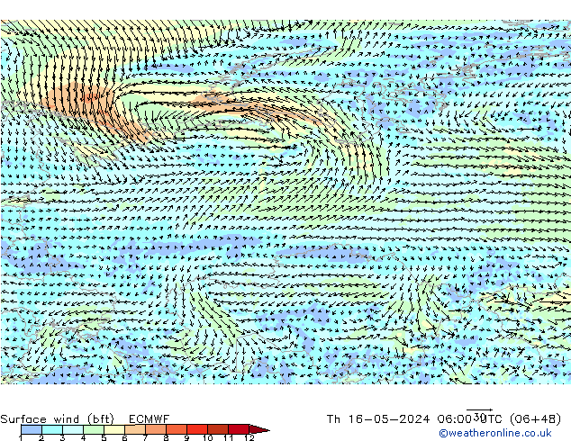 10 m (bft) ECMWF  16.05.2024 06 UTC
