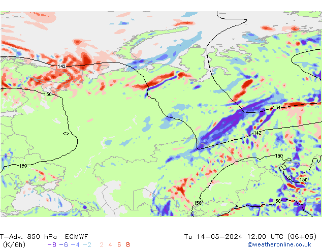 T-Adv. 850 гПа ECMWF вт 14.05.2024 12 UTC