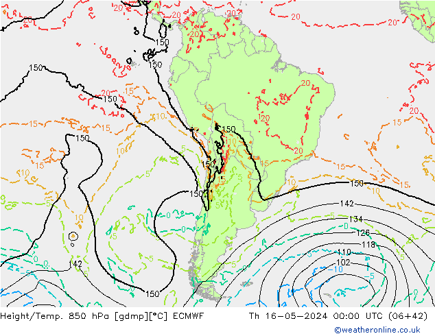 Z500/Yağmur (+YB)/Z850 ECMWF Per 16.05.2024 00 UTC