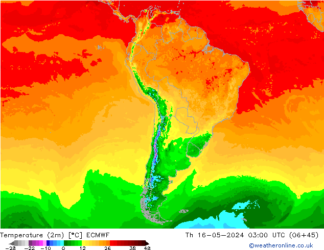 Sıcaklık Haritası (2m) ECMWF Per 16.05.2024 03 UTC