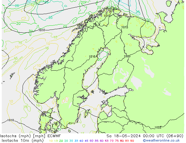 Isotachs (mph) ECMWF Sáb 18.05.2024 00 UTC