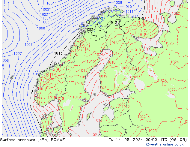 Luchtdruk (Grond) ECMWF di 14.05.2024 09 UTC