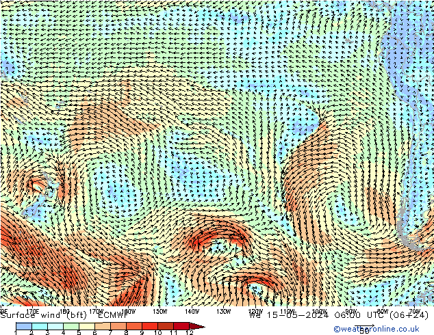 Surface wind (bft) ECMWF St 15.05.2024 06 UTC
