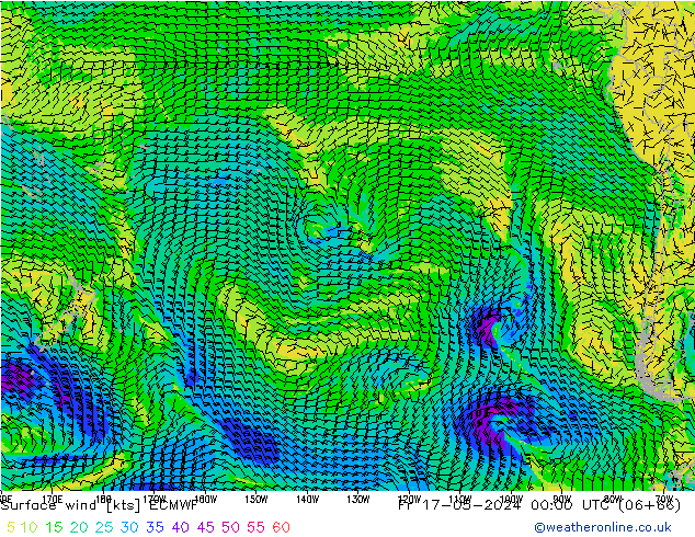ветер 10 m ECMWF пт 17.05.2024 00 UTC