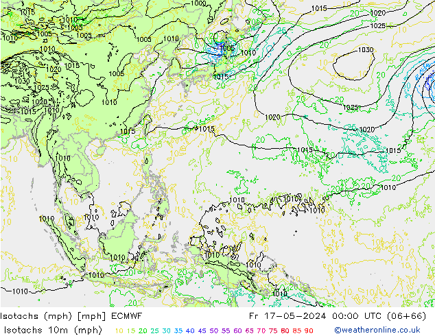 Isotachs (mph) ECMWF ven 17.05.2024 00 UTC