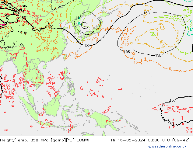 Height/Temp. 850 гПа ECMWF чт 16.05.2024 00 UTC