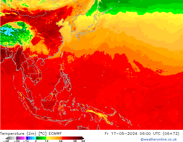 Temperature (2m) ECMWF Fr 17.05.2024 06 UTC