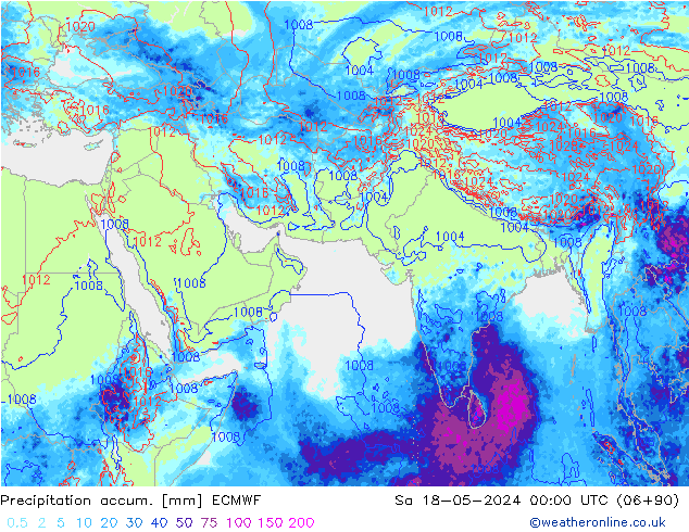 Precipitation accum. ECMWF сб 18.05.2024 00 UTC