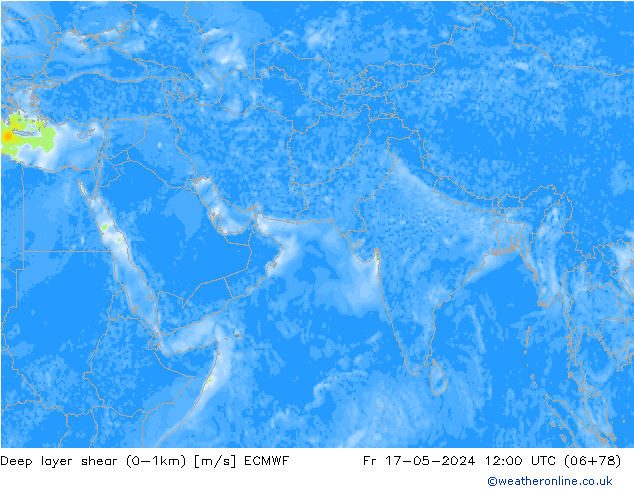 Deep layer shear (0-1km) ECMWF Cu 17.05.2024 12 UTC