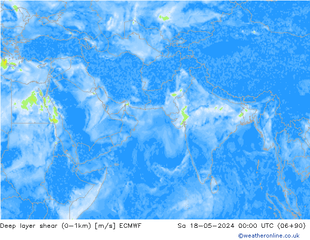 Deep layer shear (0-1km) ECMWF za 18.05.2024 00 UTC
