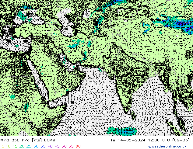 风 850 hPa ECMWF 星期二 14.05.2024 12 UTC